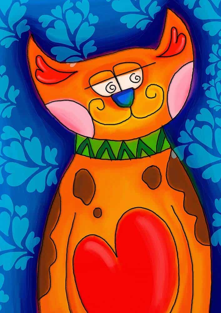 Doodle art of a colorful cat